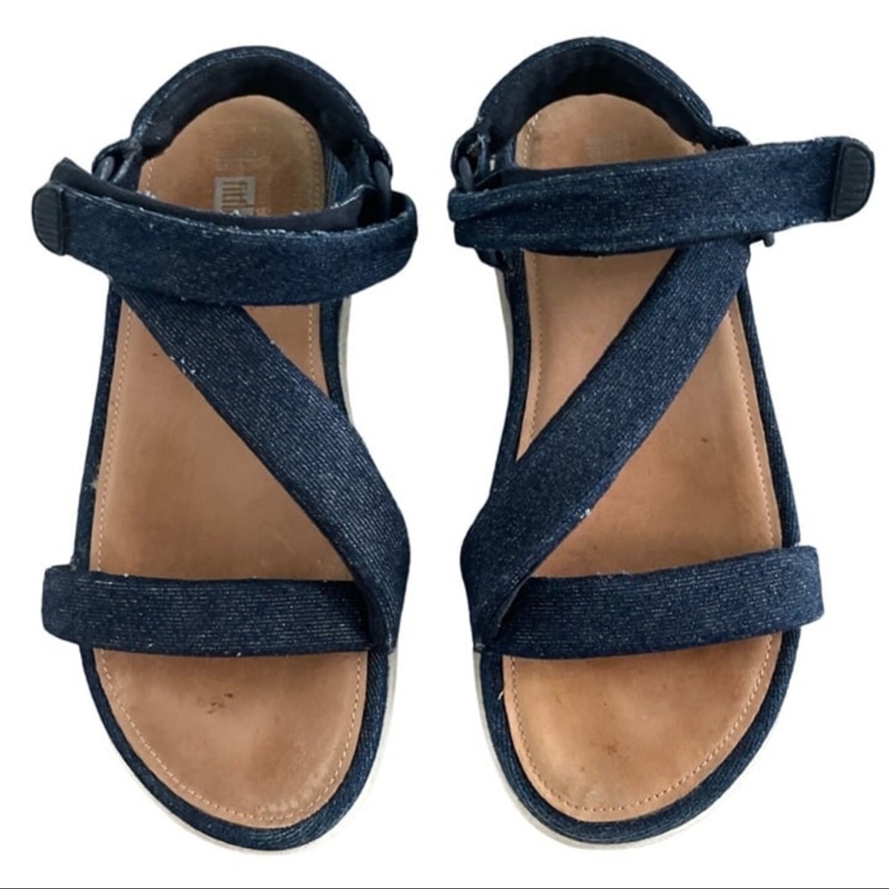 Fitflop Blue and Tan Sandals with Velcro Closure